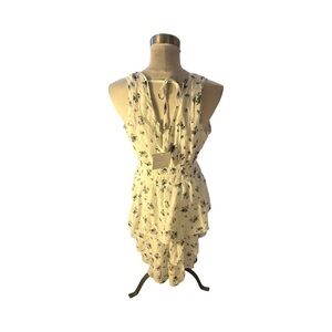 J Gee Petite Small Dress White Black Floral Tiered Ruffle Boho Cottagecore Midi